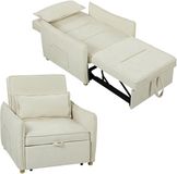 Homcom Fauteuilbed-Polyester, Eucalyptus hout-88L x 84B x 87H cm-Crème