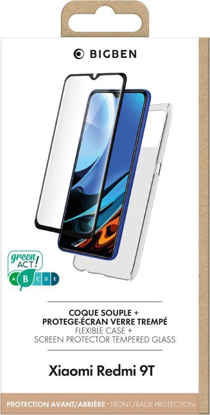 Bigben Connected, Hoesje geschikt voor Xiaomi Redmi 9T - TPU met Tempered Glass Screenprotector, Transparant