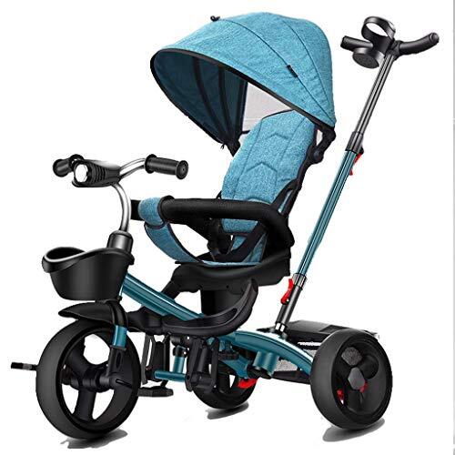 NBgycheche Driewieler trike. Driewieler kinderwagen met handvat, kinderpedicab 8 maanden - 6 jaar Deluxe dak metalen frame kleine fles (Kleur: grijs)