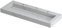 Wastafel INK Pitch Wastafel Keramische Slab Centraal met Drain en Front en Side Skirts 2 Kraangaten - 1200x450x90 mm - Calacatta Mat