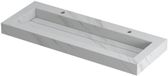 Wastafel INK Pitch Wastafel Keramische Slab Centraal met Drain en Front en Side Skirts 2 Kraangaten - 1200x450x90 mm - Calacatta Mat