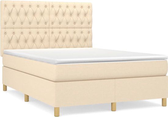 vidaXL Boxspring met matras stof crèmekleurig 140x190 cm