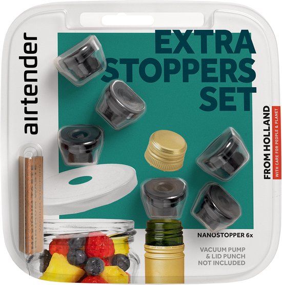 Airtender - Wijnstoppers - Set van 6 - Zwart - Herbruikbaar - BPA vrij