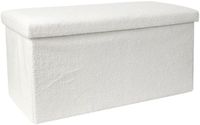 HOME DECO FACTORY Poef/hocker Natuurlijk - opvouwbaar - stof - wit - MDF/polyester - 76 x 38 cm