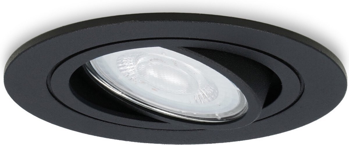 HOFTRONIC 10x - LED Inbouwspots - Zwart - 3000K warm wit - 350 lumen - 5 Watt - Dimbaar en kantelbaar - GU10 - IP20 - Ronde plafondspots (Ø75 mm) - Spotjes verlichting - voor woonkamer, gang en slaapkamer