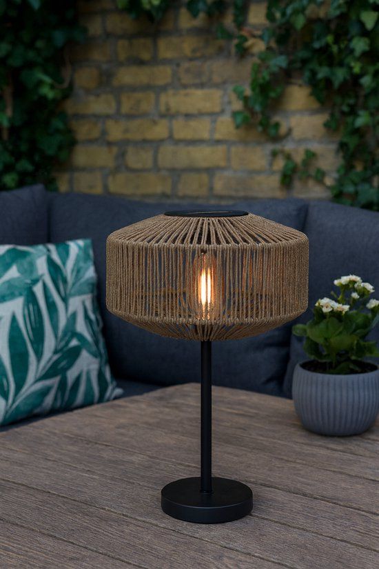 LuxForm Solar 1x Granada Rattan Effect Table Lamp, Black, 150LM