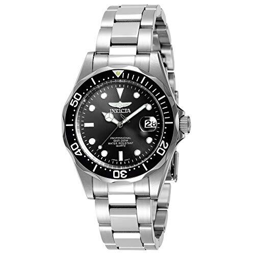 Invicta Pro Diver Heren Kwartshorloge met Zwarte Wijzerplaat, en Roestvrij Stalen Armband, 8932