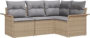 vidaXL Tuinbank - Set - 4 zitplaatsen - Beige - Polyrattan