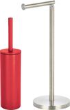 Spirella Badkamer accessoires set - WC-borstel/toiletrollen houder - metaal - rood/zilver