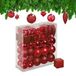 Relaxdays Kerstballen, 110 stuks, kunststof, D: 8 cm, kerstboomdecoratie, met slinger, rood