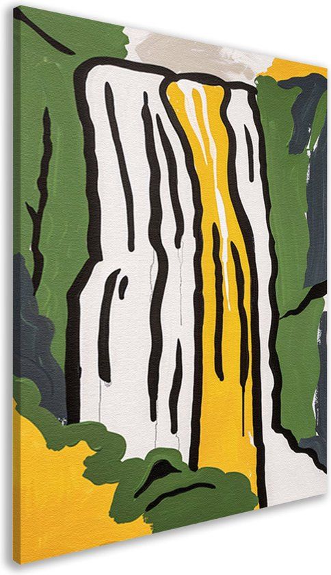 Merkloos / Sans marque Waterval wanddecoratie - Canvas schilderij - 40x60 cm - Modern - Geel/groen/wit/zwart/grijs