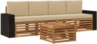 vidaXL Bankenset 5-delig Natuurlijk en Beige Massief Acacia Hout