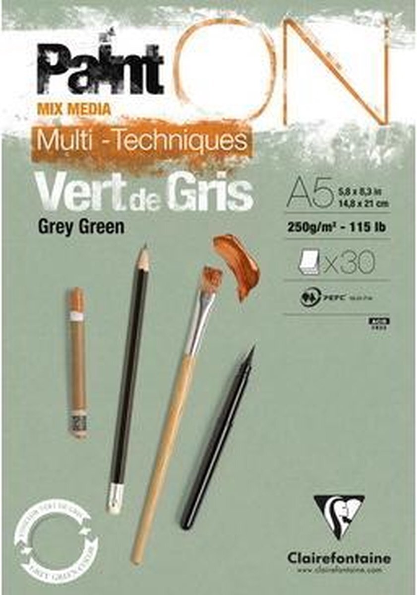 Clairefontaine Paint On Vert de Gris Grey Green 250 gram 30 vel