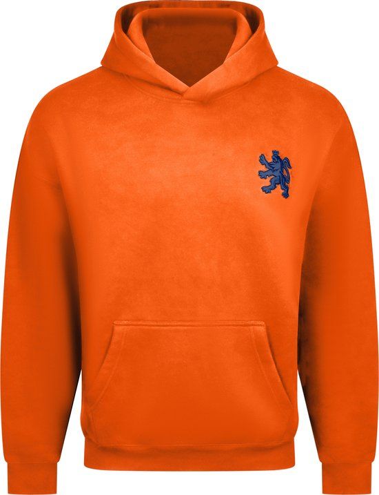 O.Leo - Oranje Hoodie heren & dames - Maat L - Oranje koningsdag kleding - Blauw geborduurde leeuw - Unisex pasvorm sweater