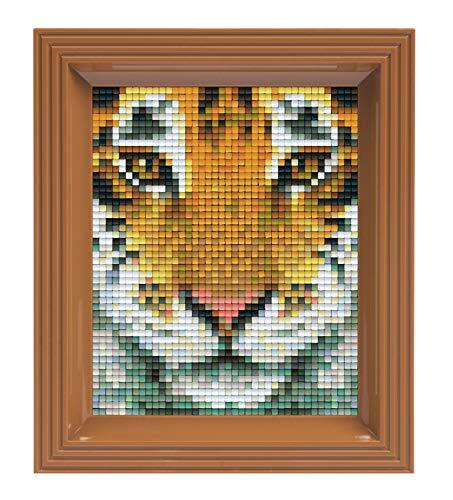 Pracht Creatives Hobby Pixel P31314 Mozaïek geschenkverpakking tijger, pixelafbeelding met frame, kinderlijk eenvoudig insteeksysteem, zonder strijken en lijmen, steentjes van biokunststof