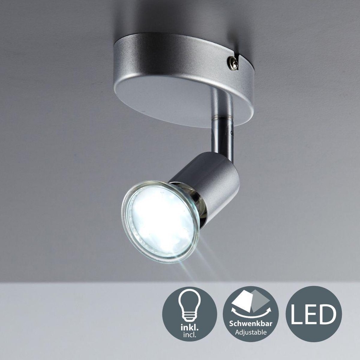 B.K.Licht - Wandspot - wandlamp - plafondspots met 1 lichtpunt - draaibar - met GU10 fitting - spotjes - incl. GU10 - 3.000K - 250Lm - 3W