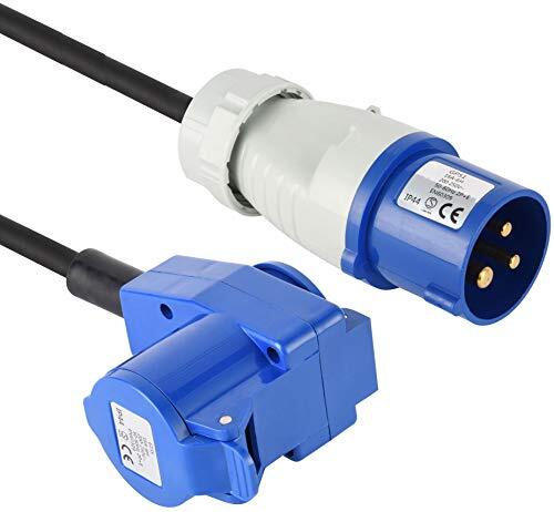 Electraline Energaline 46149, Verlengstuk Industriel, 10 M Kabel Rn-F, Rubberen Kabel, Ip44 Buitenruimte/1 Industriële Stopcontacten + 1 Schuko-Stopcontact, 3-Polige Stekker, Geschikt voor Caravans