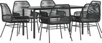 vidaXL 7-delige tuinset met kussens, zwart, polyrotan, glas