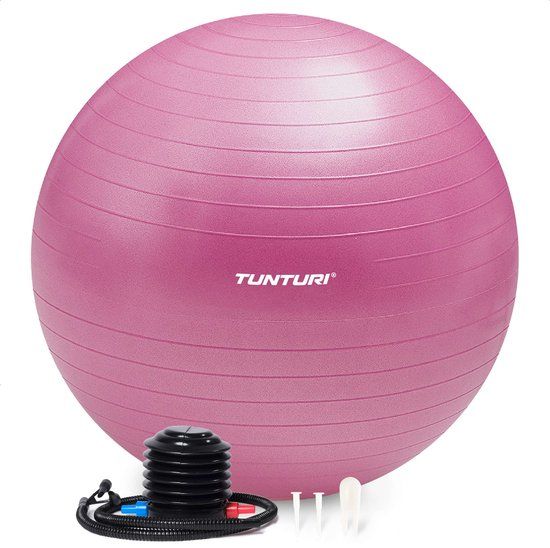 Tunturi Anti Burst Fitness bal met Pomp - Yoga bal 65 cm - Pilates bal - Zwangerschapsbal – 220 kg gebruikersgewicht - Incl Trainingsapp – Paars
