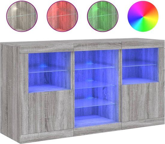 vidaXL Dressoir met LED-verlichting 123x37x67 cm grijs sonoma eiken