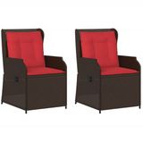 vidaXL Ligstoelen voor in de tuin 2 st met kussens bruin poly rattan
