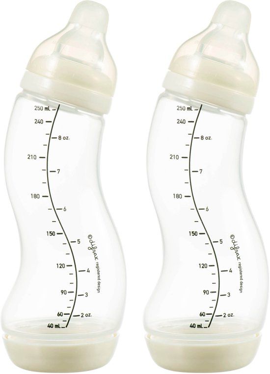Difrax Babyfles Natural - 250 ml - Crème - 2 Stuks - S-fles - Anti Koliek