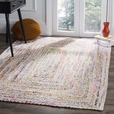 SAFAVIEH Braided Collection BRD210B Boho-tapijt, omkeerbaar, katoen, 90 x 150 cm, ivoorkleurig/meerkleurig