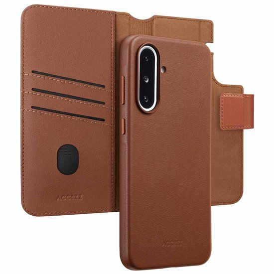 Accezz Leather Bookcase 2-in-1 met MagSafe voor de Samsung Galaxy A36 / A56 - Coffee Brown