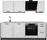 Vicco Complete keukeneenheid R-Line, Wit landelijk/Antraciet, 220 cm marmer werkblad