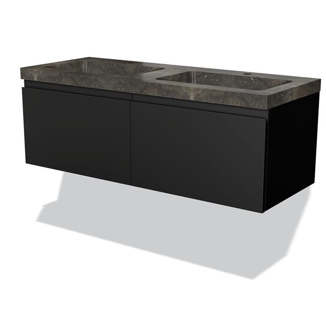 Maxaro Badkamermeubel 120cm Modulo Mat Zwart 2 Lades Greeploos Wastafel Natuursteen Blue Stone