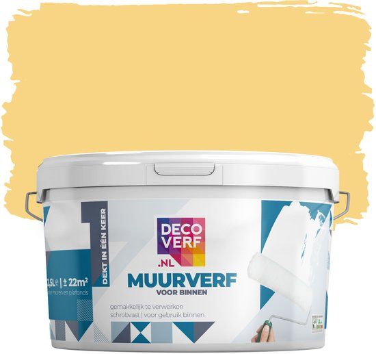 Decoverf.nl Decoverf muurverf mat Maisgeel 2.5L