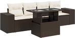 vidaXL Dining Loungeset 5-delig met kussens polyrotan bruin en crème