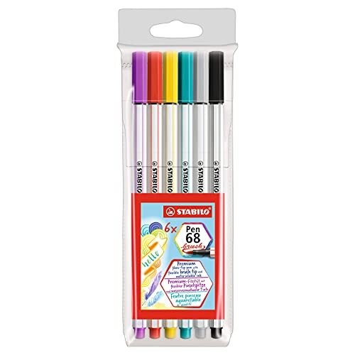 Stabilo Premium Viltstift met penseelpunt voor variabele lijndiktes - Pen 68 brush - 6 stuks - met 6 verschillende kleuren