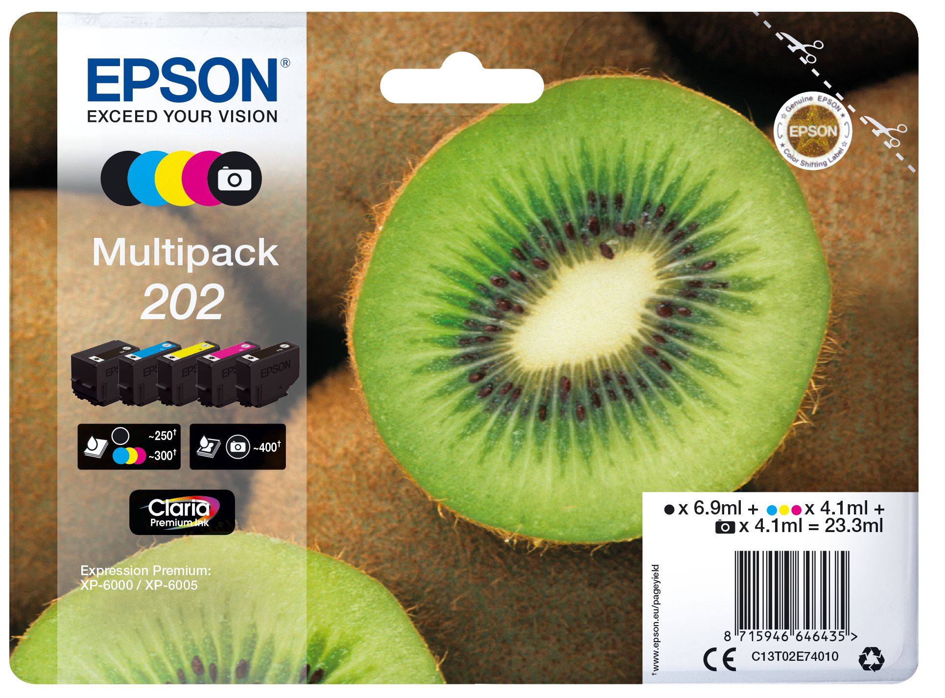Epson 202 Claria Premium Ink Multipack - Original - 5 Colors - Compatible with XP-6000 / XP-6005