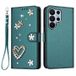 Étui portefeuille Samsung Galaxy S26 Ultra Cœurs et fleurs - Vert