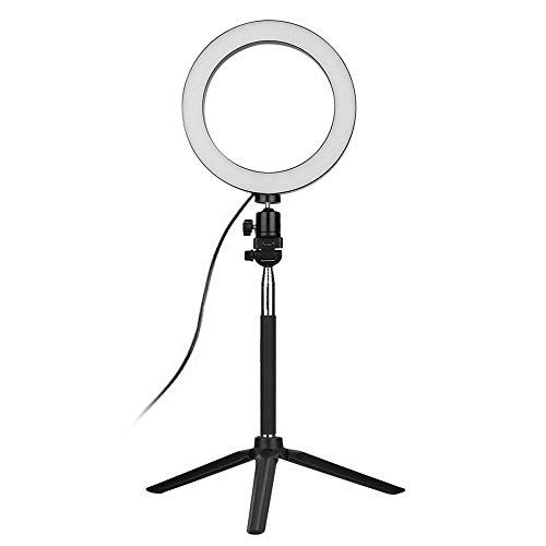 FONREST Led-ringlamp met statief, selfiestick, 15,2 cm (6 inch), dimbaar, zwart