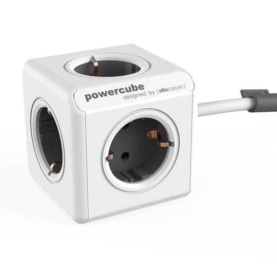 PowerCube Extended Stekkerdoos - 5 stopcontacten - 1.5 meter kabel - Wit/Grijs