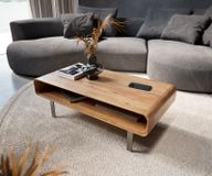 Anaya table basse 100x50 cm acacia naturel 1 compartiment pied en L inoxydable