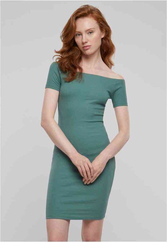Urban Classics Off Shoulder Rib Korte Jurk - Groen - Maat M