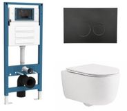 QeramiQ Dely Swirl Toiletset - inbouwreservoir Qeramiq Flush - slim zitting - kunststof mat zwarte bedieningsplaat - ronde knoppen - mat wit