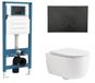 QeramiQ Dely Swirl Toiletset - inbouwreservoir Qeramiq Flush - slim zitting - kunststof mat zwarte bedieningsplaat - ronde knoppen - mat wit