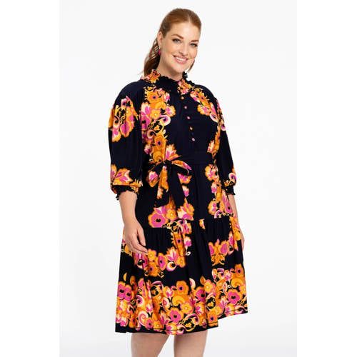 YOEK gebloemde jurk Plus Size - blauw