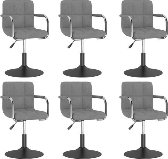 vidaXL Eetkamerstoelen - draaibaar - 6 stuks - fluweel - lichtgrijs