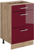 Vicco Keukenonderkast R-Line, Rode hoogglans/Goudkleurig Eiken, 50 cm zonder werkblad