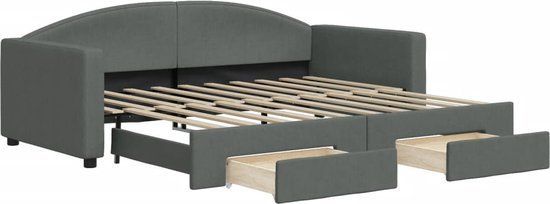 vidaXL Slaapbank met onderschuifbed en lades 90x190 cm stof donkergrijs