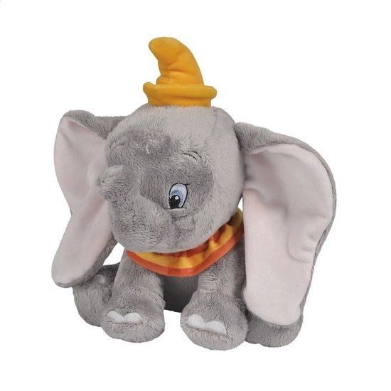 Disney Dumbo Olifant Knuffel - 25 cm - Pluche - Grijs/Geel/Oranje - 0+ jaar