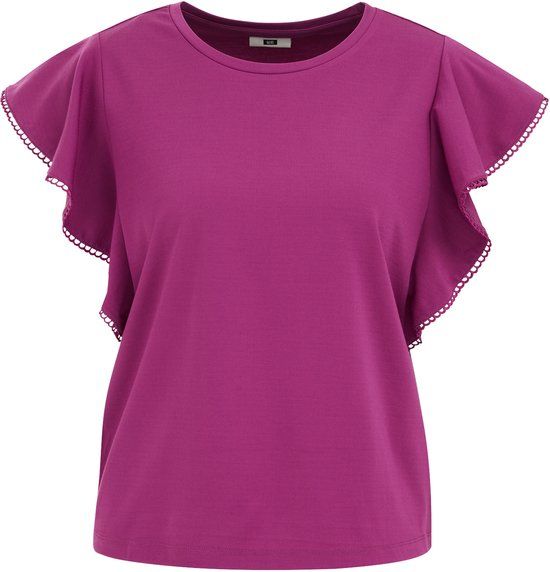 WE Fashion Dames jersey T-shirt met embroidery Fuchsia S