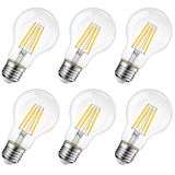 LVWIT LED-gloeilampen E27, 4W gelijk aan 40W, 470LM, 2700K, warm wit licht, A60, laag verbruik, energiebesparend, niet dimbaar, verpakking van 6 stuks.