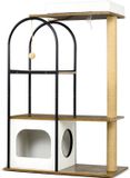 Corvance B.V. Poteau griffoir – Meuble à griffer – Tonneau griffoir – Poteau d'escalade – Maison pour chat – 4 Niveaux – Protection anti-basculement – 80x40x118,5 cm – Brun/Blanc