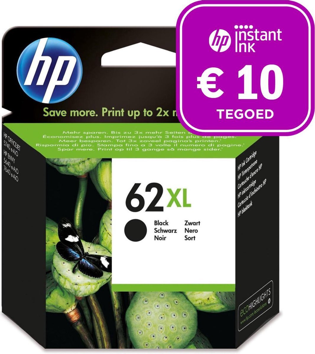 HP 62XL - Inktcartridge zwart + Instant Ink tegoed